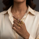 Jewel Addiction Glam Shine Pota Stone And Pearl Peacock Motif Finger Ring