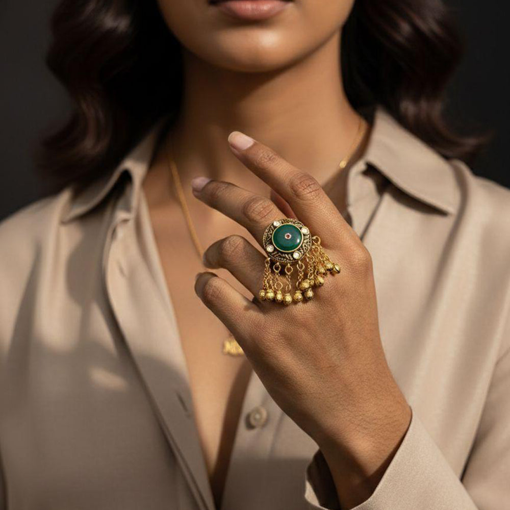 Jewel Addiction Glam Shine Pota Stone And Pearl Designer Finger Ring