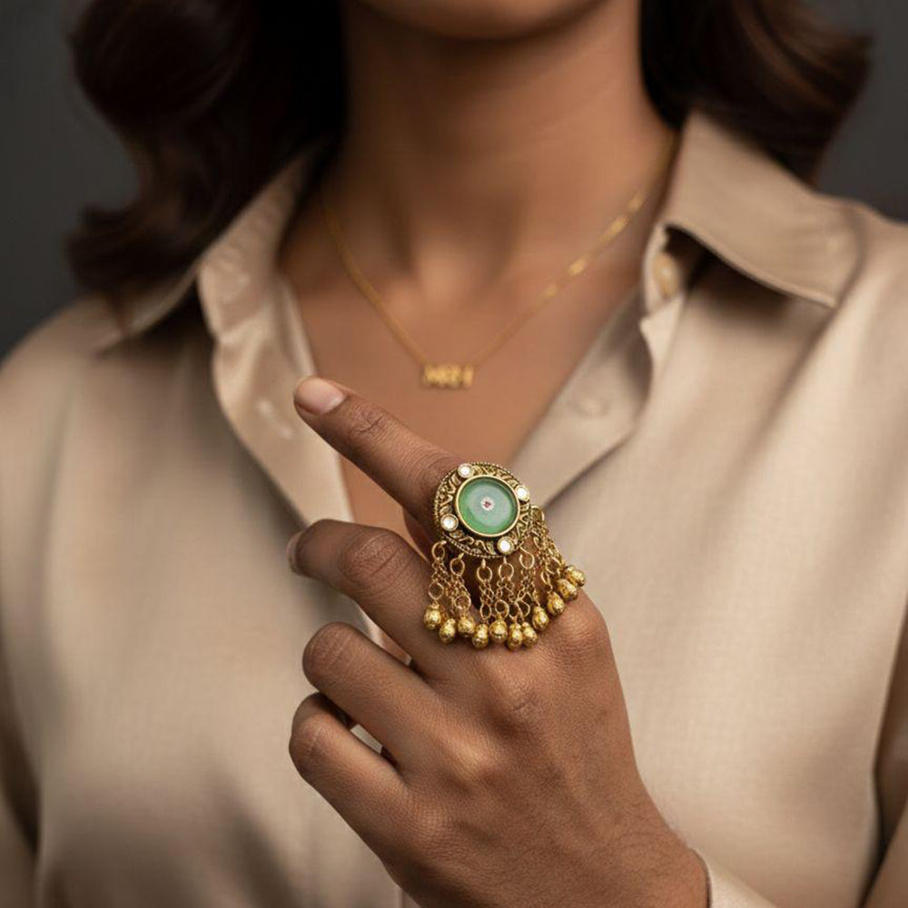 Jewel Addiction Glam Shine Pota Stone And Pearl Designer Finger Ring