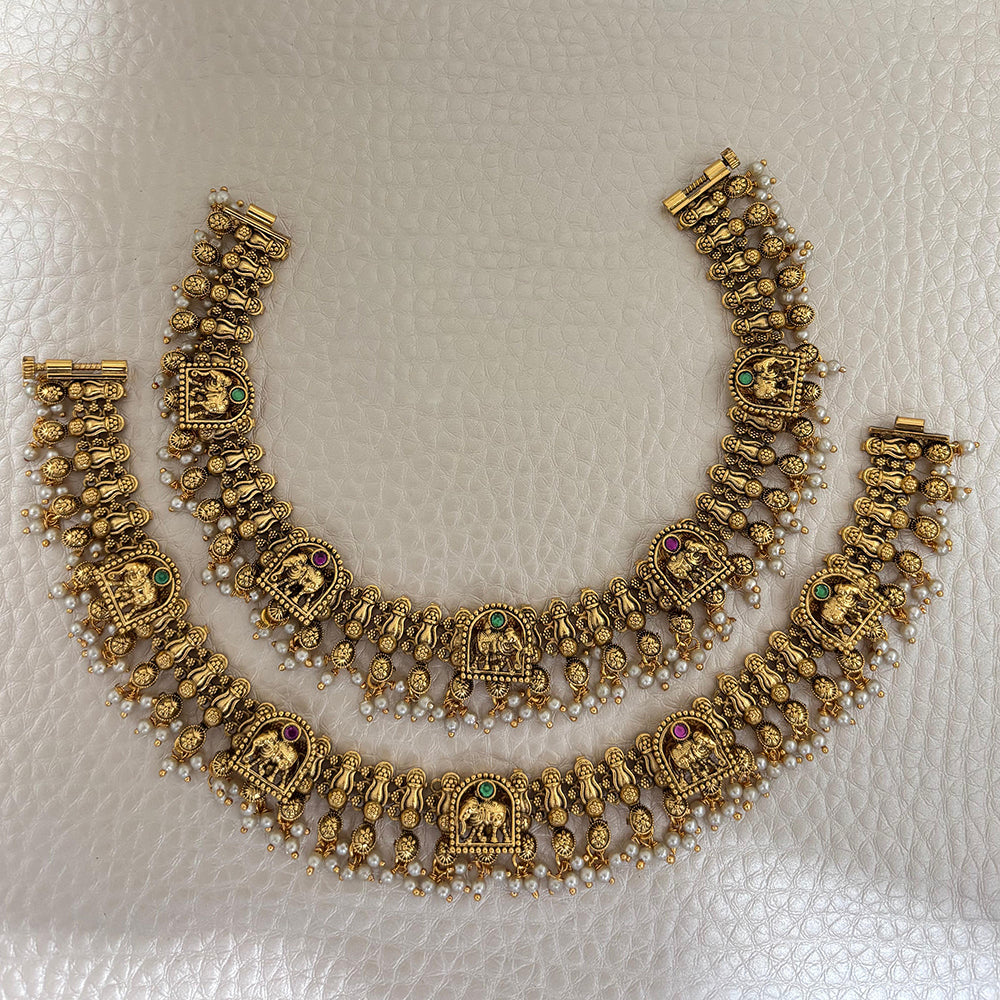 Jewel Addiction Traditional Antique-Finish Elephant  Motifs  Anklets