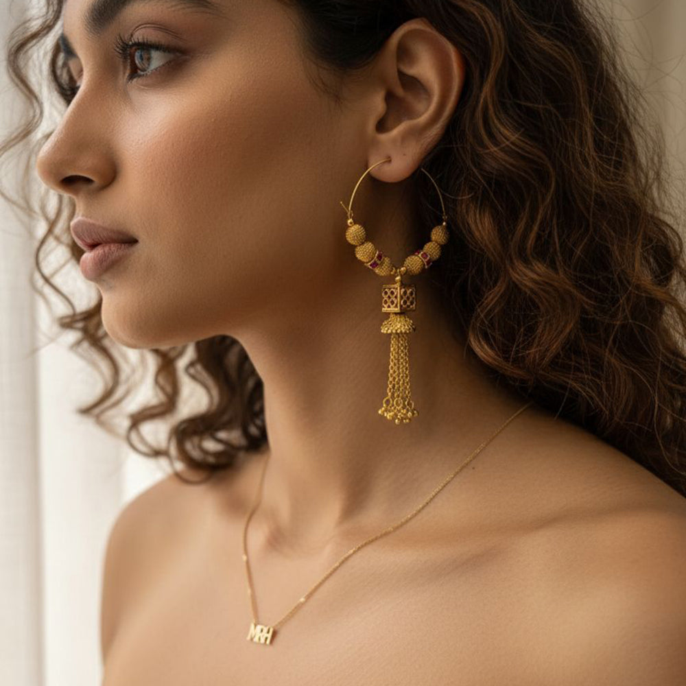 Jewel Addiction Ethnic Designer Pota Stone Beads And Pearl Bali Earrings