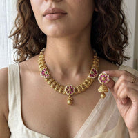 Jewel Addiction Premium Pota Stone And Pearl Necklace Set