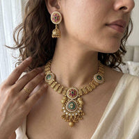 Jewel Addiction Premium Pota Stone And Pearl Necklace Set