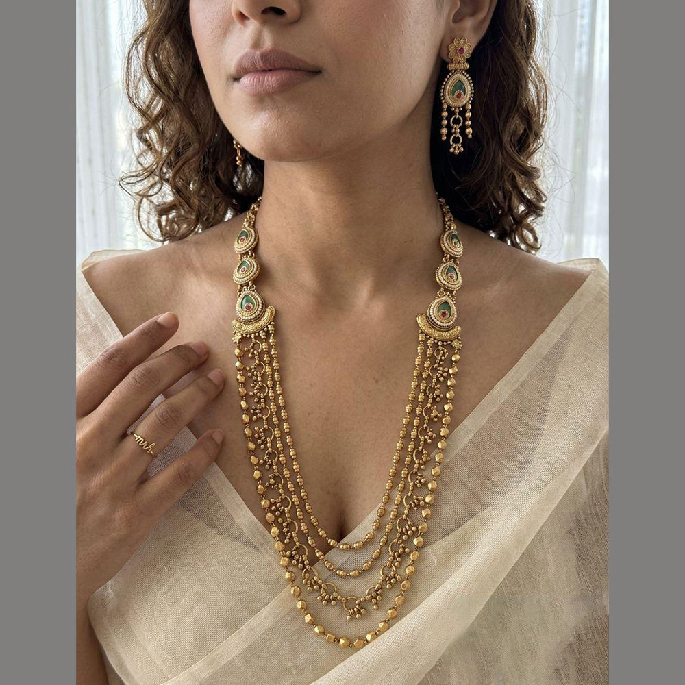 Jewel Addiction Traditional Designer Pota Stone And Pearl Long Necklace Set