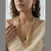 Jewel Addiction Traditional Designer Pota Stone And Pearl Long Necklace Set