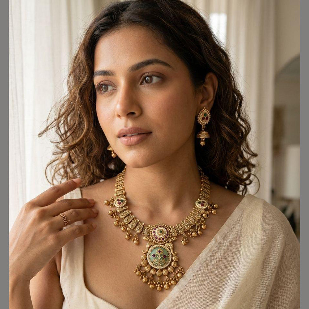 Jewel Addiction Premium Pota Stone Beads And Pearl Necklace Set