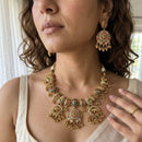 Jewel Addiction Premium Pota Stone And Pearl Elephant Motifs Necklace Set