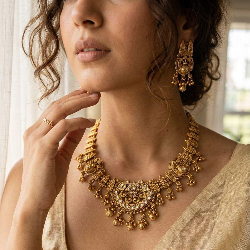 Jewel Addiction Premium Pota Stone Beads And Pearl Necklace Set