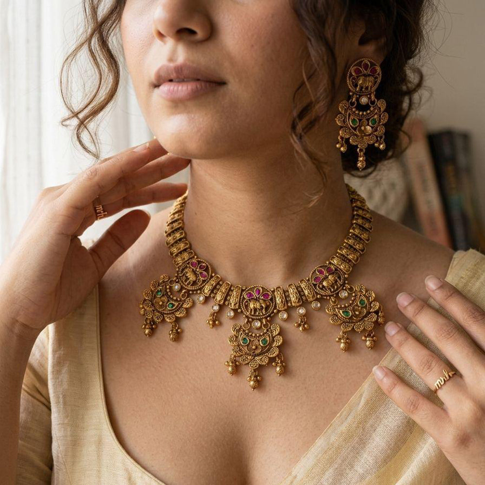 Jewel Addiction Premium Pota Stone Beads And Pearl Necklace Set