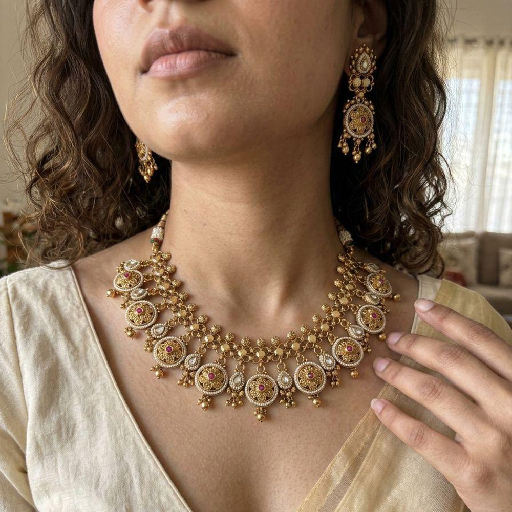 Jewel Addiction Premium Pota Stone Beads And Pearl Necklace Set