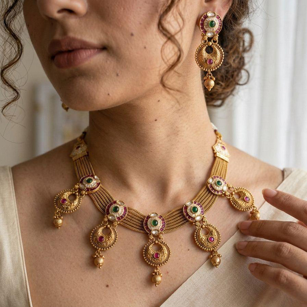 Jewel Addiction Premium Pota Stone Beads And Pearl Necklace Set