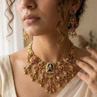 Jewel Addiction Premium Pota Stone Beads And Pearl Necklace Set