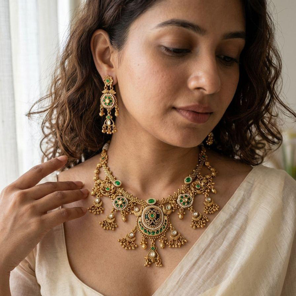 Jewel Addiction Premium Pota Stone Beads And Pearl Necklace Set