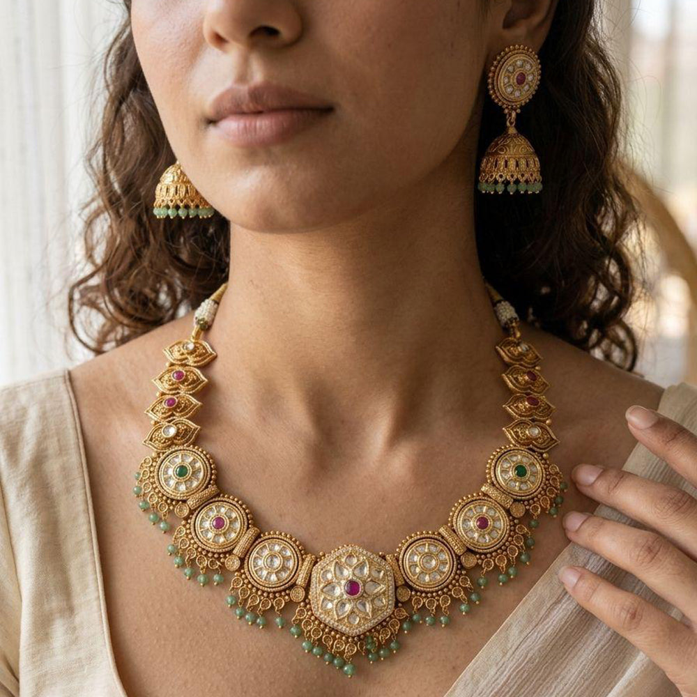 Jewel Addiction Premium Pota Stone Beads And Pearl Necklace Set