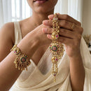 Jewel Addiction Heritage Style Pota Stone And Pearl Adjustable Bracelet