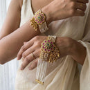 Jewel Addiction Heritage Style Pota Stone And Pearl Adjustable Bracelet