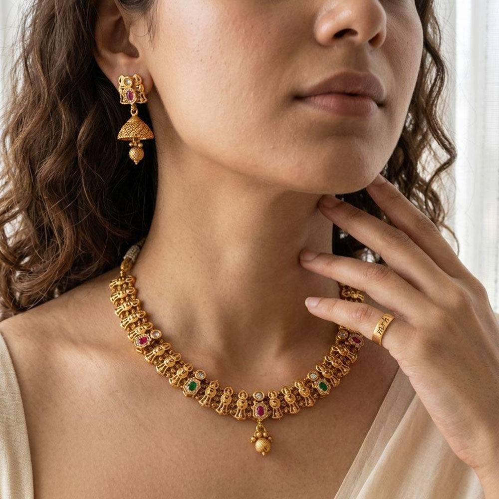 Jewel Addiction Premium Pota Stone Beads And Pearl Necklace Set