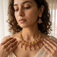 Jewel Addiction Premium Pota Stone Beads And Pearl Necklace Set