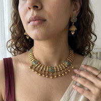 Jewel Addiction Premium Pota Stone Beads And Pearl Necklace Set