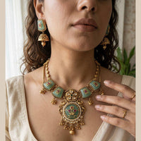 Jewel Addiction Premium Pota Stone Beads And Pearl Necklace Set