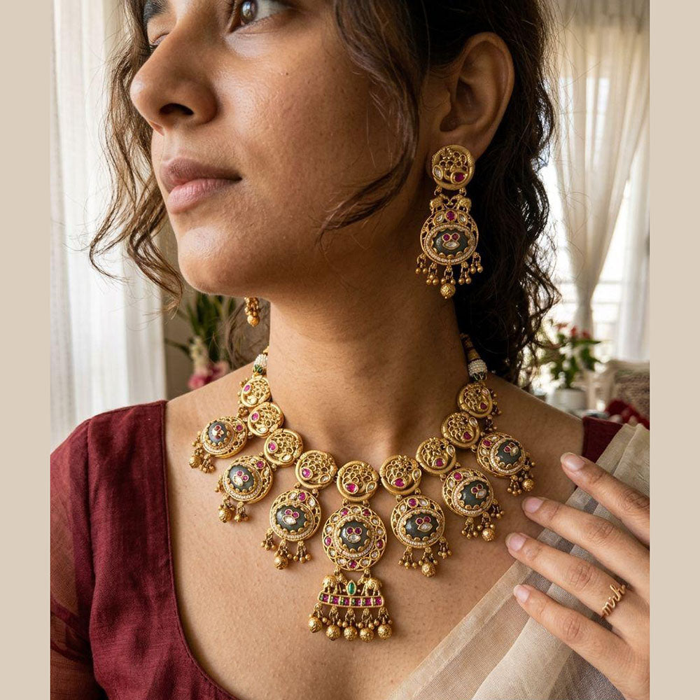 Jewel Addiction Premium Pota Stone Beads And Pearl Necklace Set