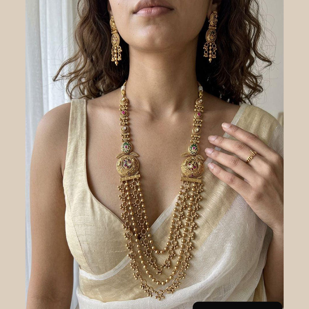 Jewel Addiction Premium Pota Stone And Pearl Long Necklace Set