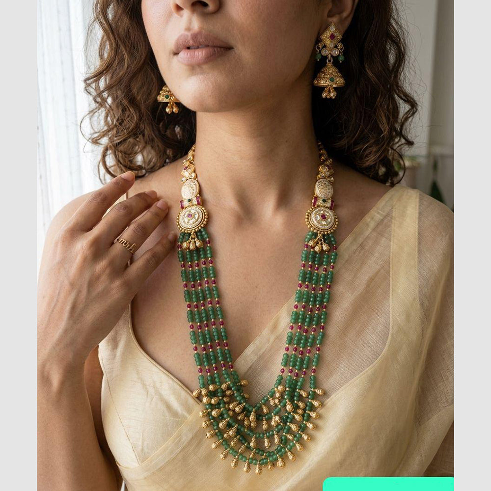 Jewel Addiction Premium Pota Stone And Pearl Long Necklace Set