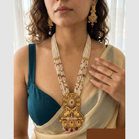 Jewel Addiction Premium Pota Stone And Pearl Meenakari Long Necklace Set