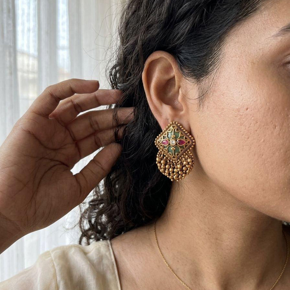 Jewel Addiction Pota Stone And Pearl Cluster Dangler Earrings