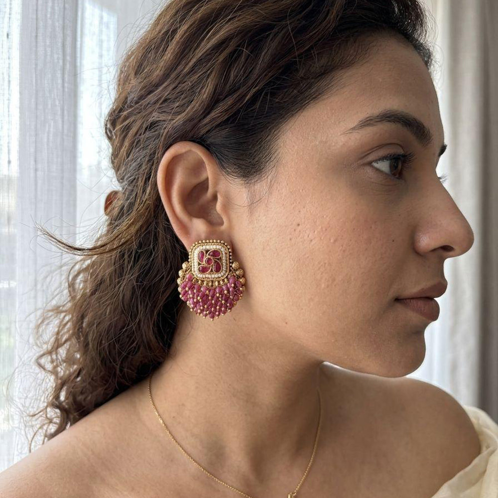 Jewel Addiction Pota Stone And Pearl Cluster Dangler Earrings