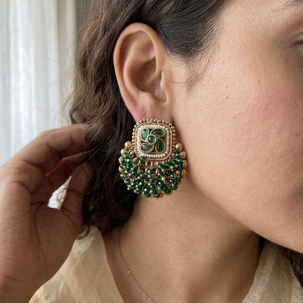 Jewel Addiction Pota Stone And Pearl Cluster Dangler Earrings