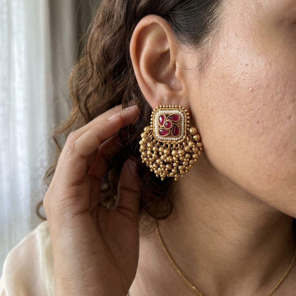 Jewel Addiction Pota Stone And Pearl Cluster Dangler Earrings