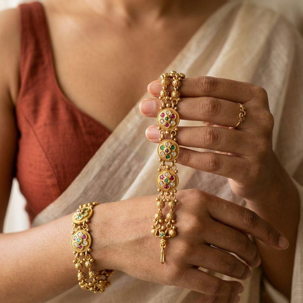 Jewel Addiction Heritage Style Pota Stone And Pearl Adjustable Bracelet