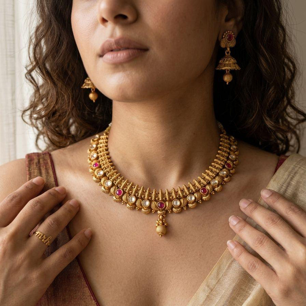 Jewel Addiction Premium Pota Stone Beads And Pearl Necklace Set