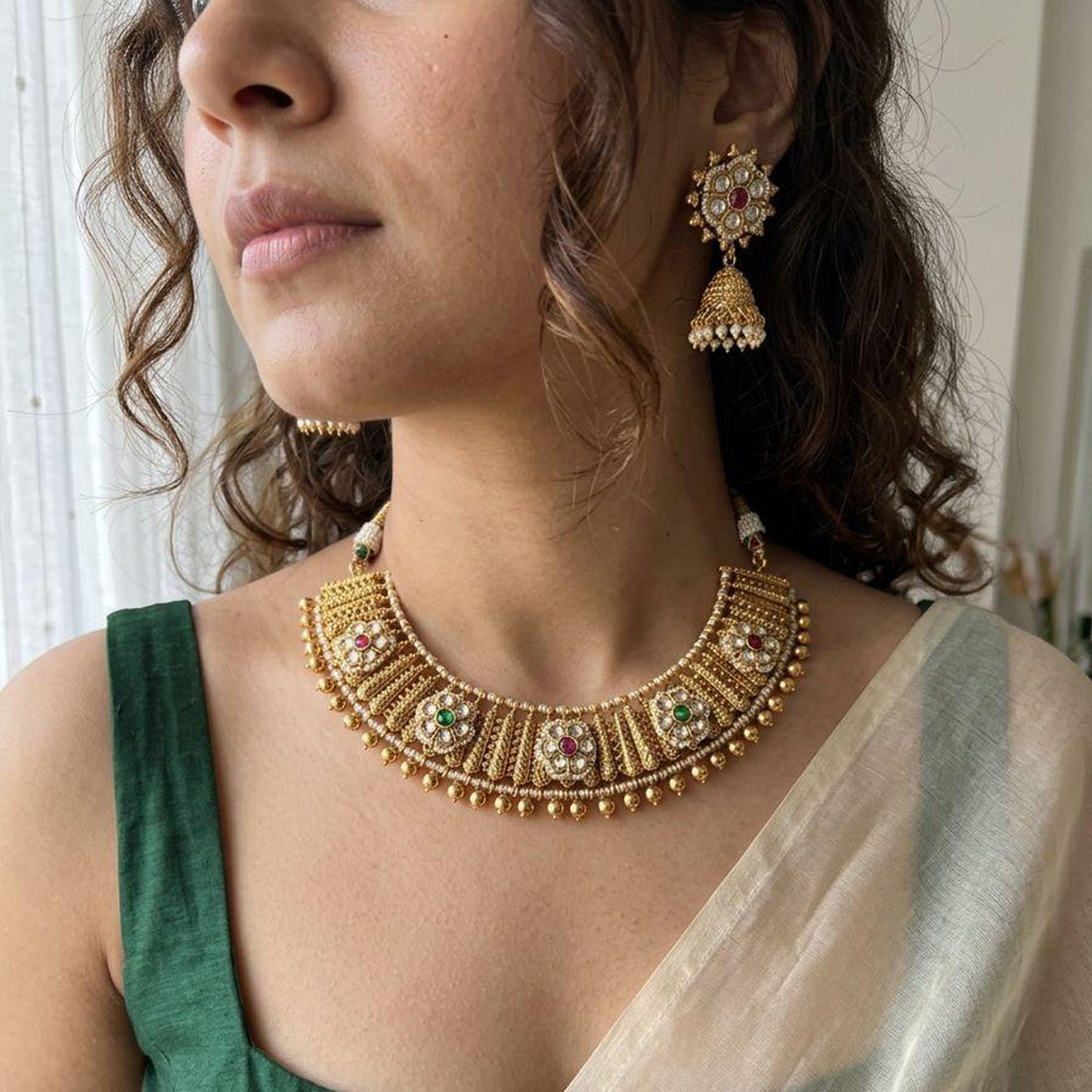 Jewel Addiction Premium Pota Stone Beads And Pearl Necklace Set