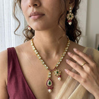 Jewel Addiction Premium Pota Stone Beads And Pearl Necklace Set