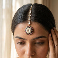 Jewel Addiction Designer Polki Kundan Stone And Pearl Maang Tikka