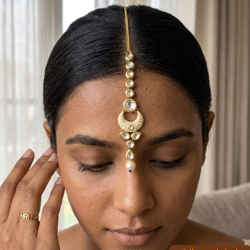 Jewel Addiction Designer Polki Kundan Stone And Pearl Maang Tikka