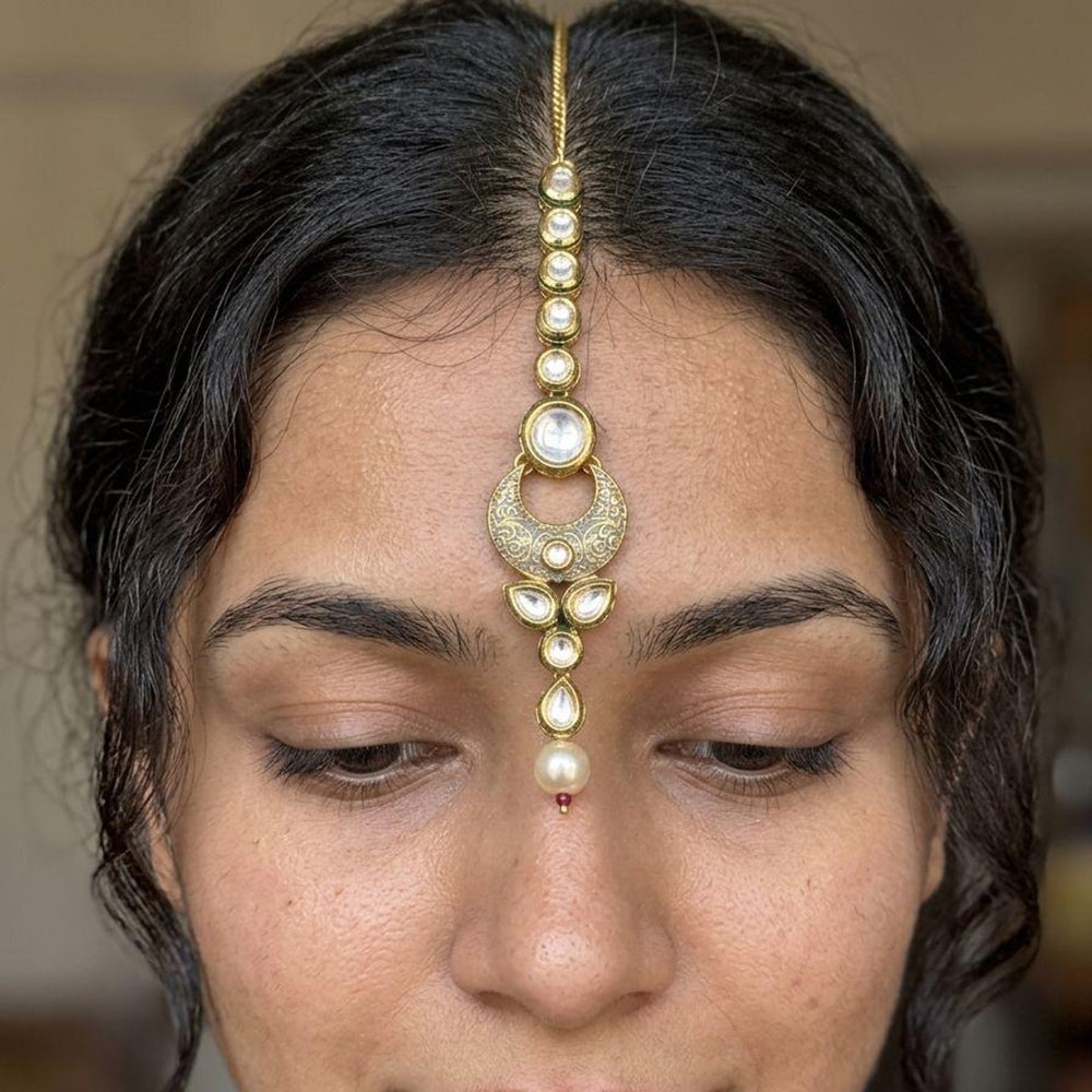 Jewel Addiction Designer Polki Kundan Stone And Pearl Maang Tikka