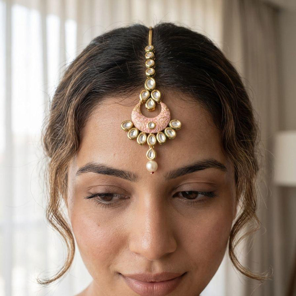 Jewel Addiction Designer Polki Kundan Stone And Pearl Maang Tikka