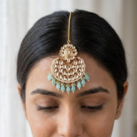 Jewel Addiction Designer Polki Kundan Stone And Pearl Maang Tikka