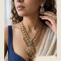 Jewel Addiction Premium Pota Stone And Pearl Long Necklace Set