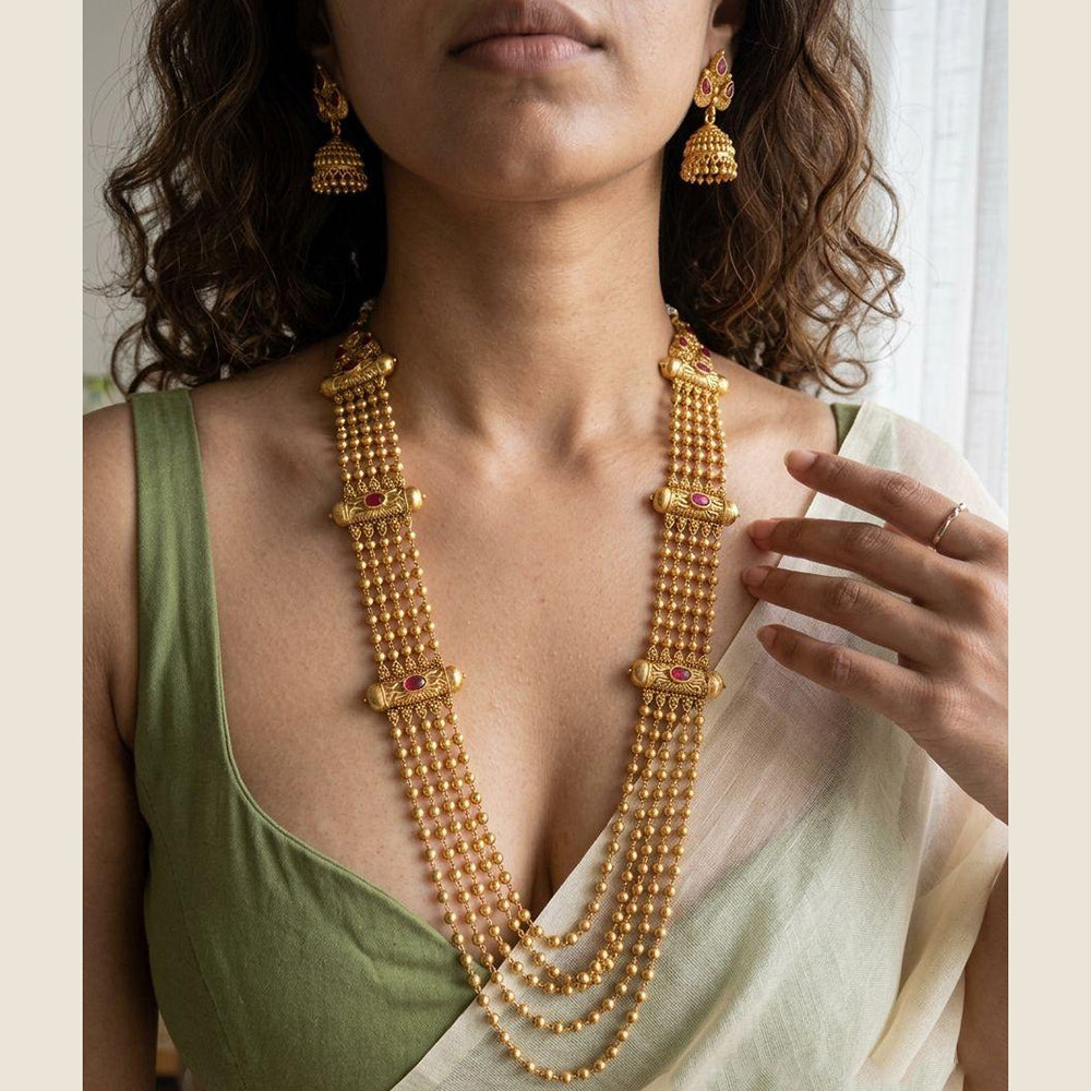 Jewel Addiction Premium Pota Stone And Pearl Long Necklace Set