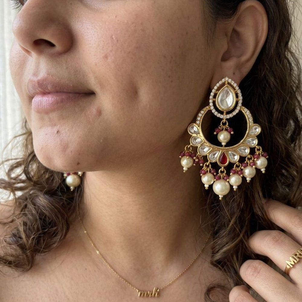 Jewel Addiction Elegant Kundan Stone Pearl And Beads Designer Dangler Earrings