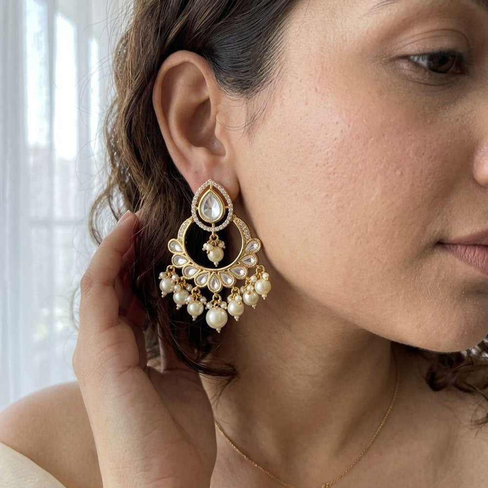 Jewel Addiction Elegant Kundan Stone Pearl And Beads Designer Dangler Earrings