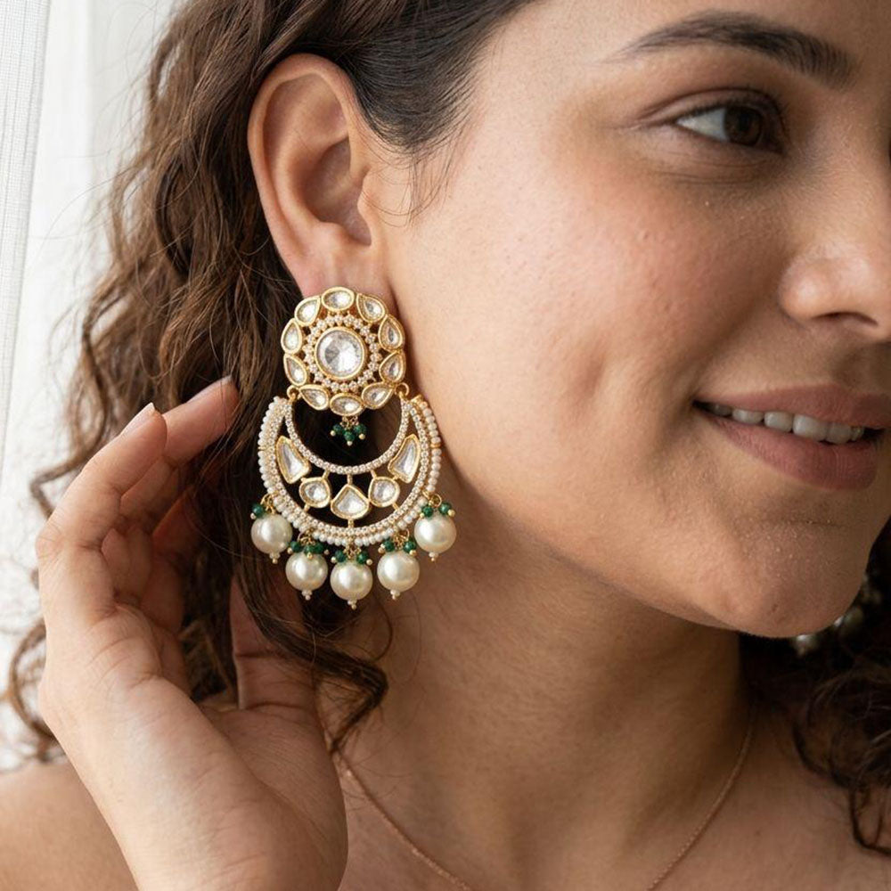 Jewel Addiction Elegant Kundan Stone Pearl And Beads Designer Dangler Earrings