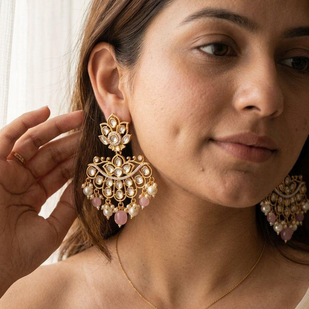 Jewel Addiction Elegant Kundan Stone Pearl And Beads Designer Dangler Earrings
