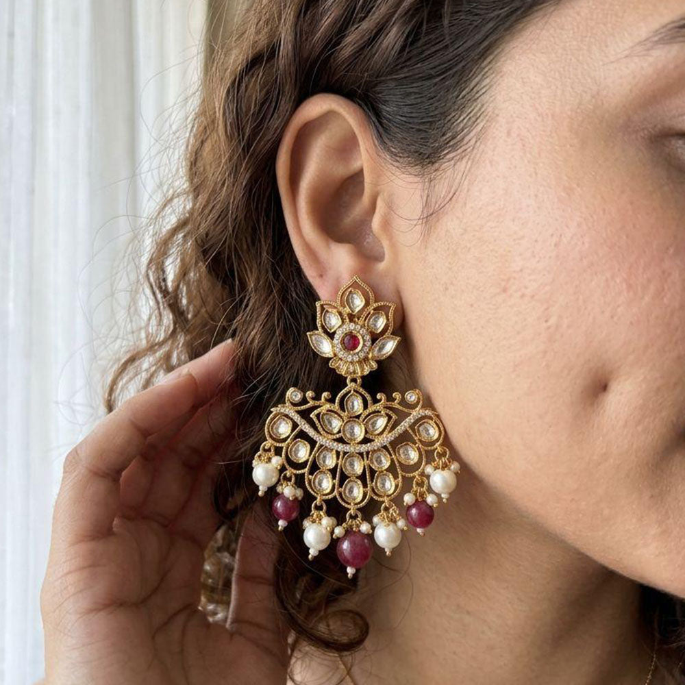Jewel Addiction Elegant Kundan Stone Pearl And Beads Designer Dangler Earrings