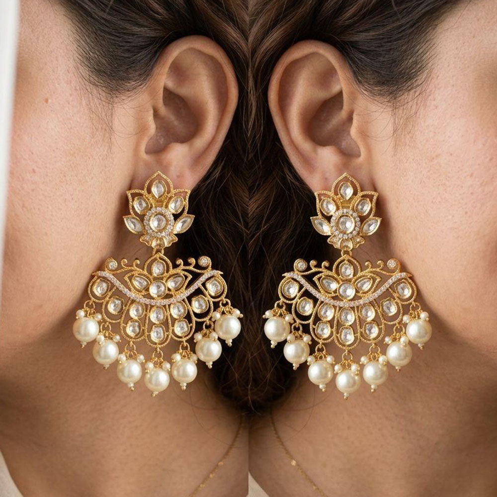 Jewel Addiction Elegant Kundan Stone Pearl And Beads Designer Dangler Earrings