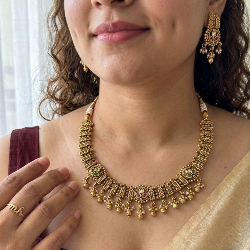 Jewel Addiction Luxury Pota Stone And Pearl Necklace Set